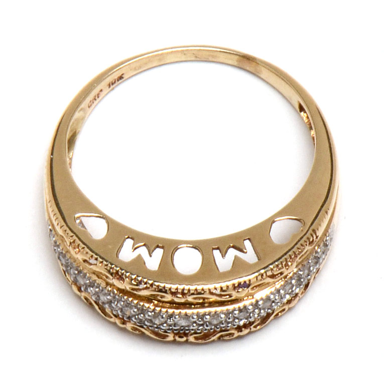 10K Yellow Gold Diamond "Mom" Ring