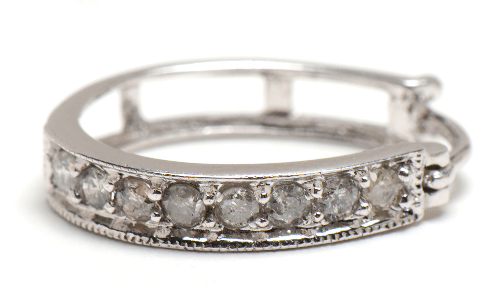 Pair of 10K White Gold Diamond Hoop Earrings