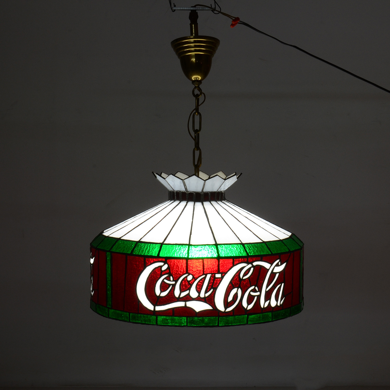 Vintage Coca Cola Stained Glass Pendant Light Fixture