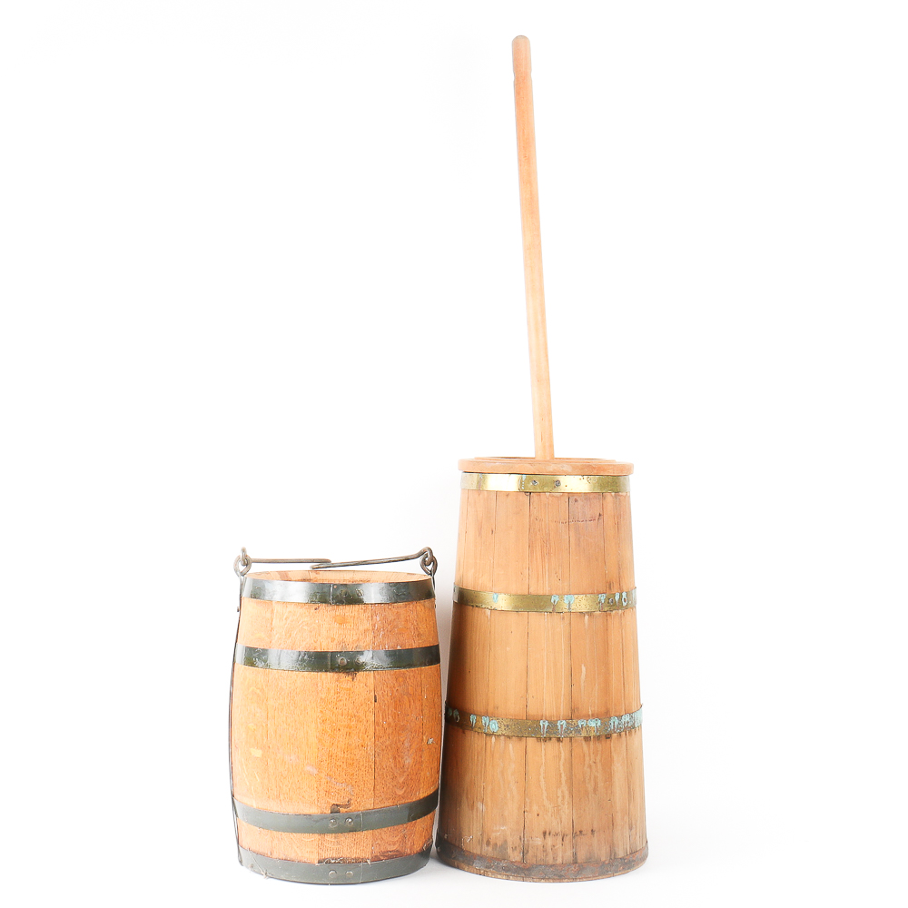Vintage Wooden Churner and Pail