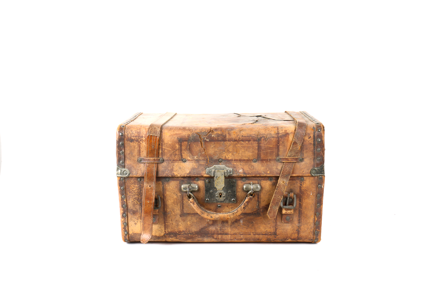 Antique "Aspen Mountain" Leather and Wood Suitcase