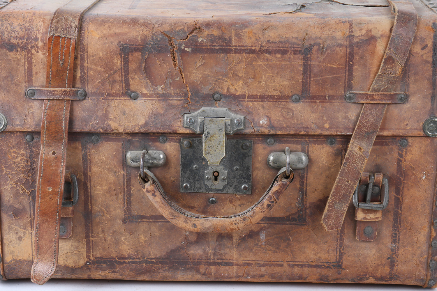 Antique "Aspen Mountain" Leather and Wood Suitcase