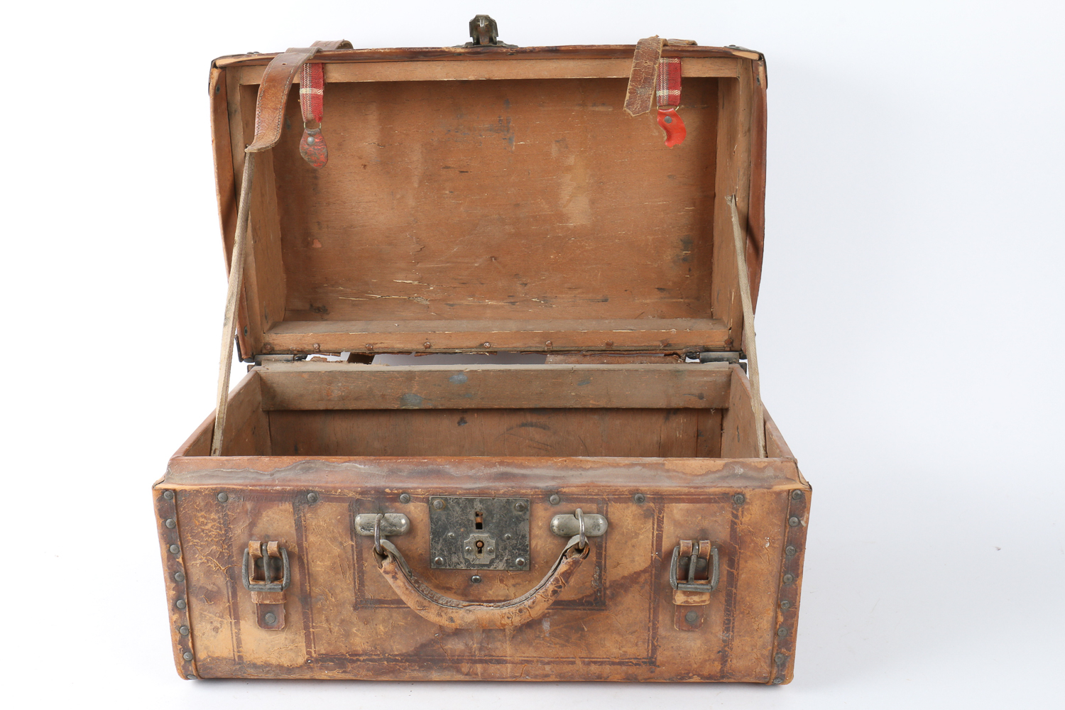 Antique "Aspen Mountain" Leather and Wood Suitcase