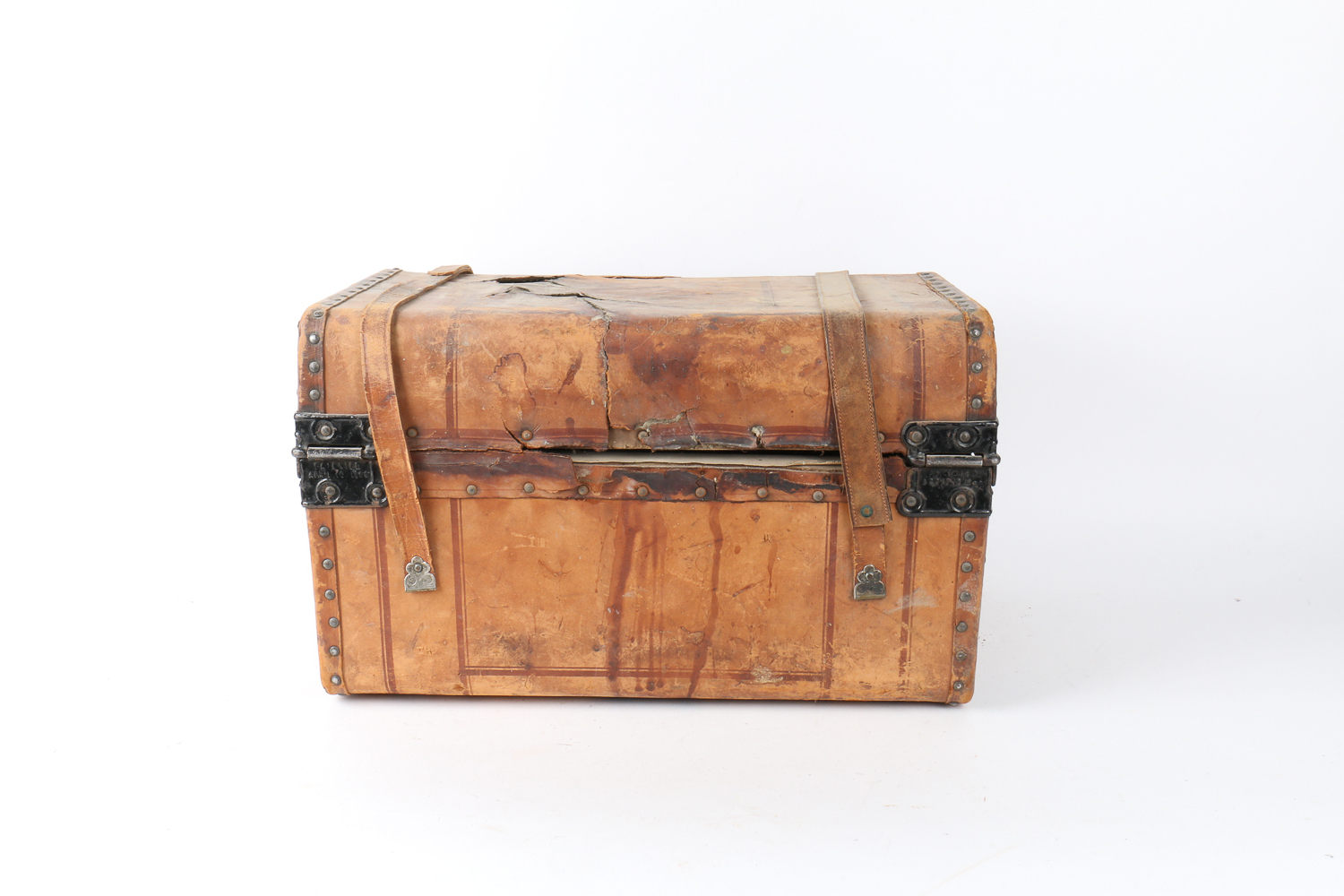 Antique "Aspen Mountain" Leather and Wood Suitcase