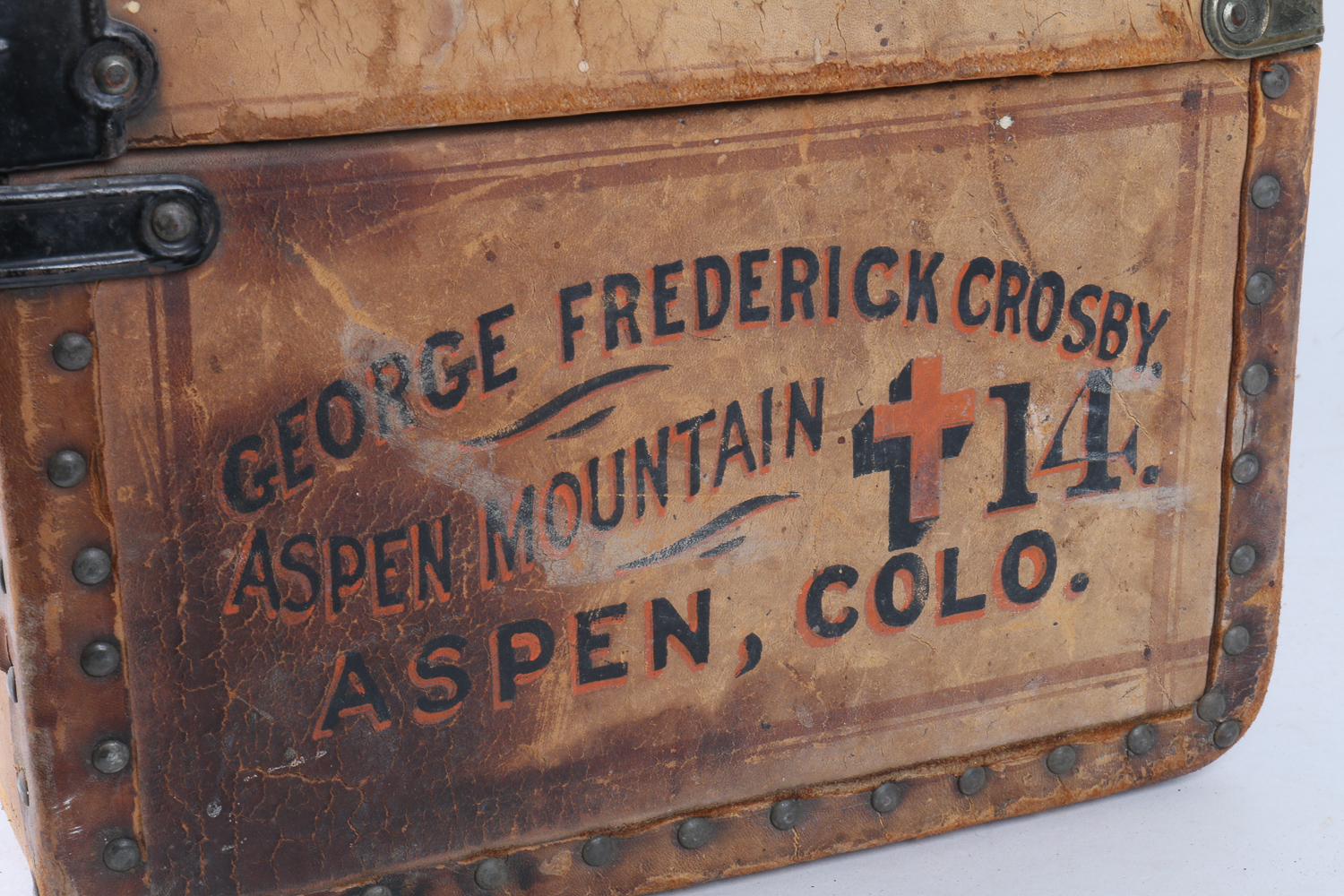 Antique "Aspen Mountain" Leather and Wood Suitcase