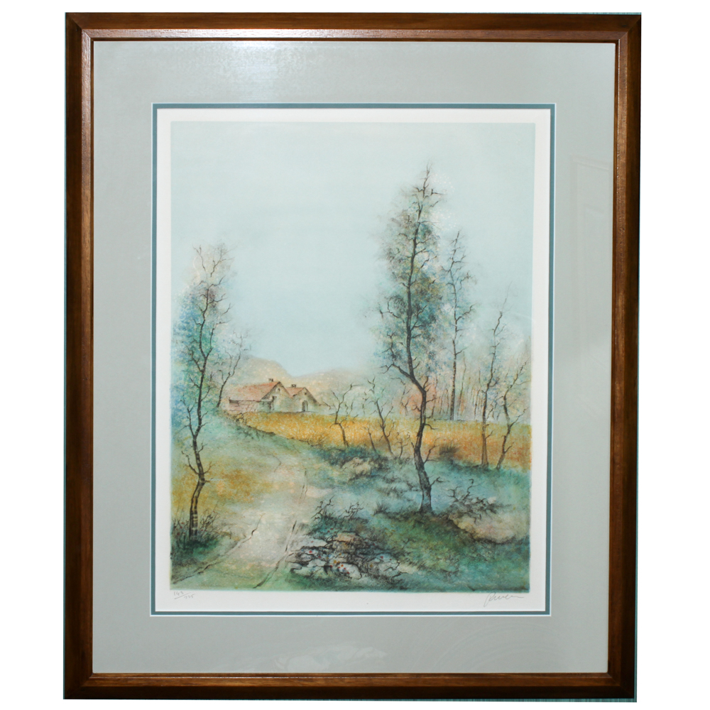 Signed Lithograph of a Rural Scene