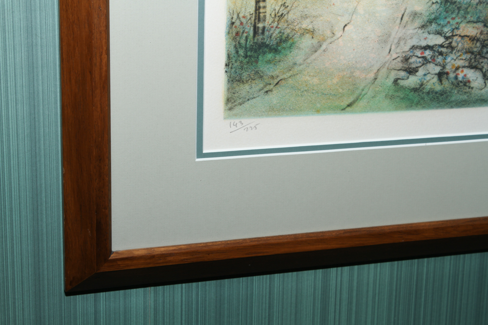 Signed Lithograph of a Rural Scene