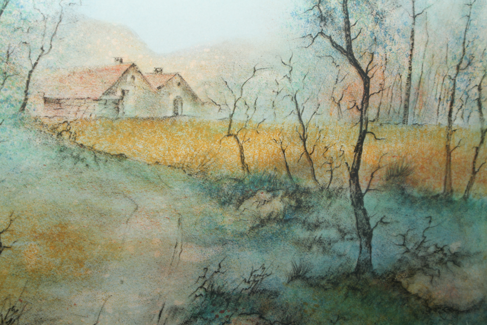 Signed Lithograph of a Rural Scene