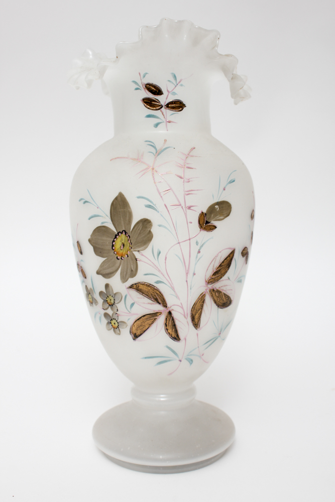 Pair of Hand Painted Vintage Crimped Ruffle Vases