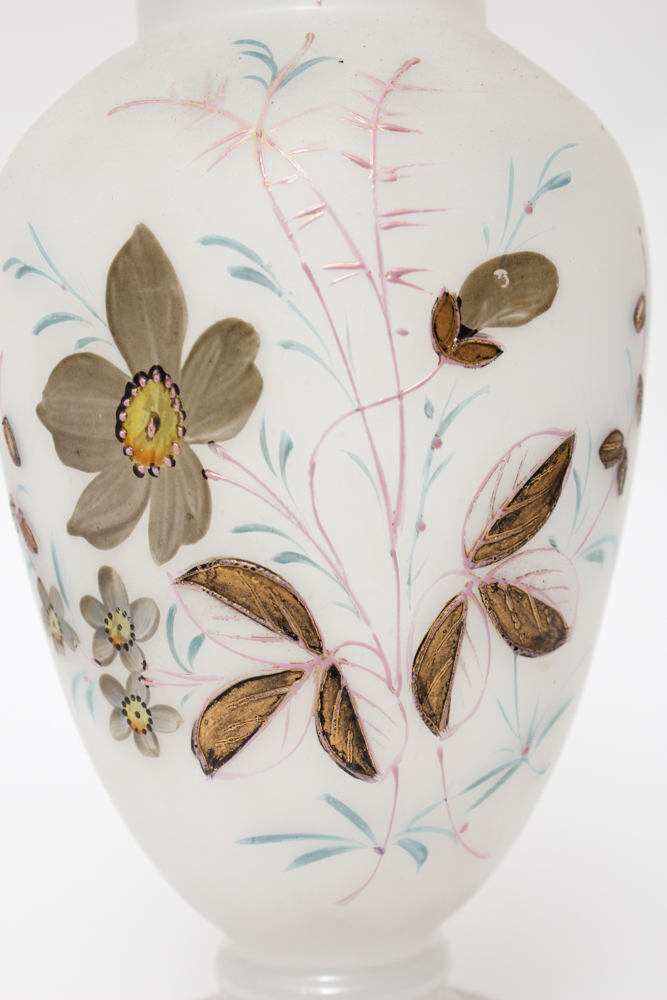 Pair of Hand Painted Vintage Crimped Ruffle Vases