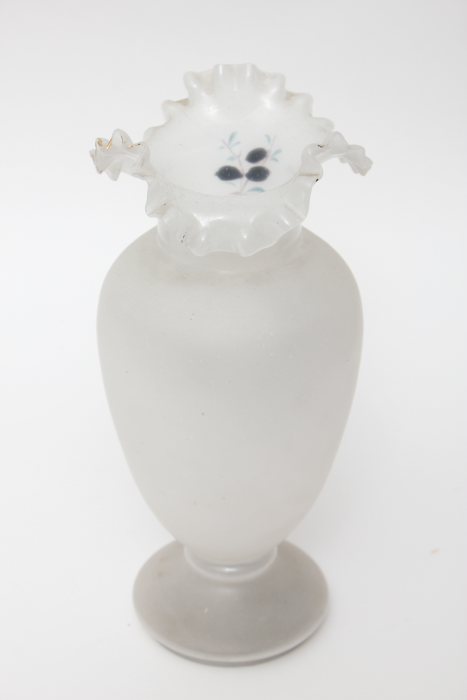 Pair of Hand Painted Vintage Crimped Ruffle Vases