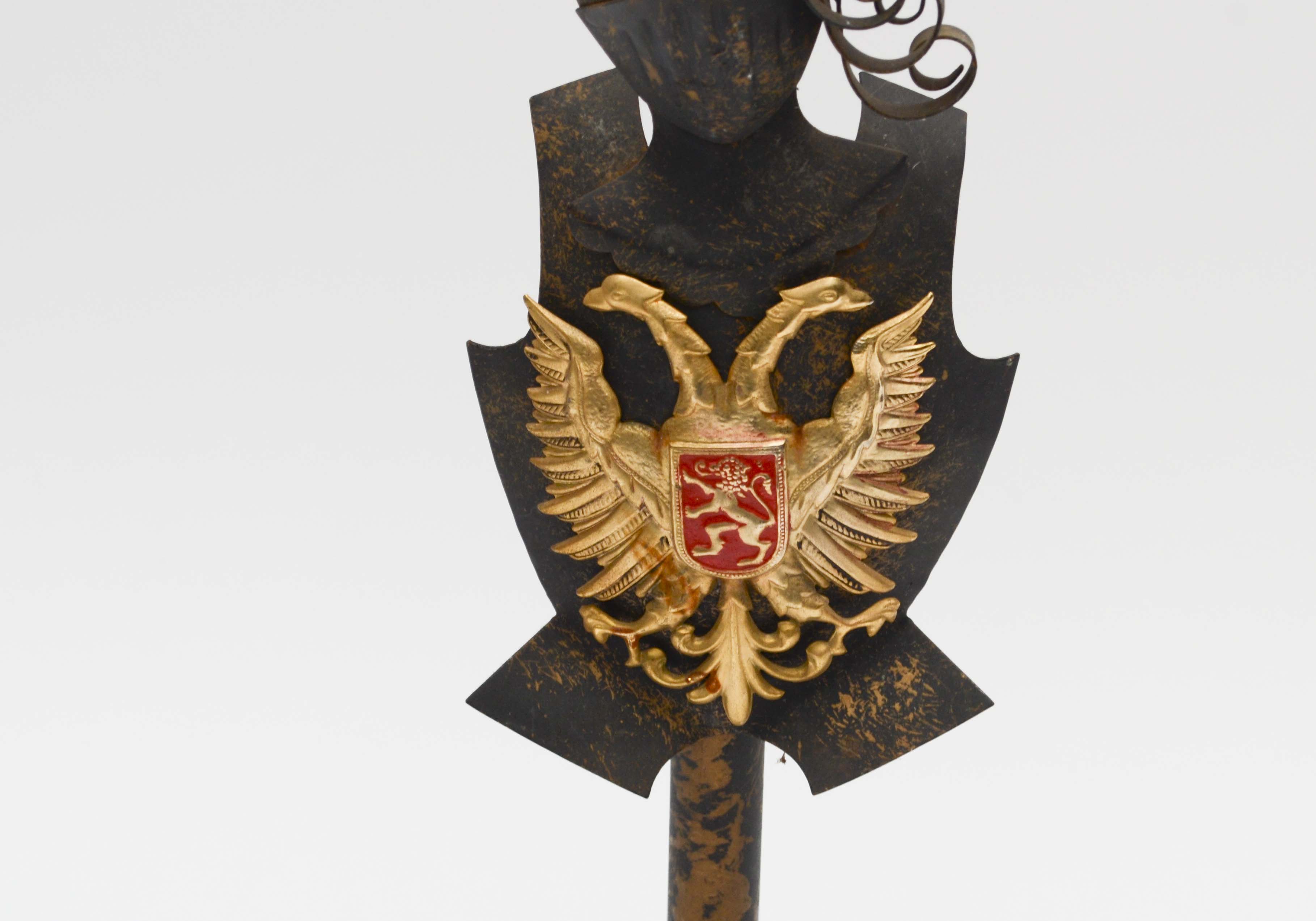 Pair of Metal Candlestick Holders with Coat of Arms Design