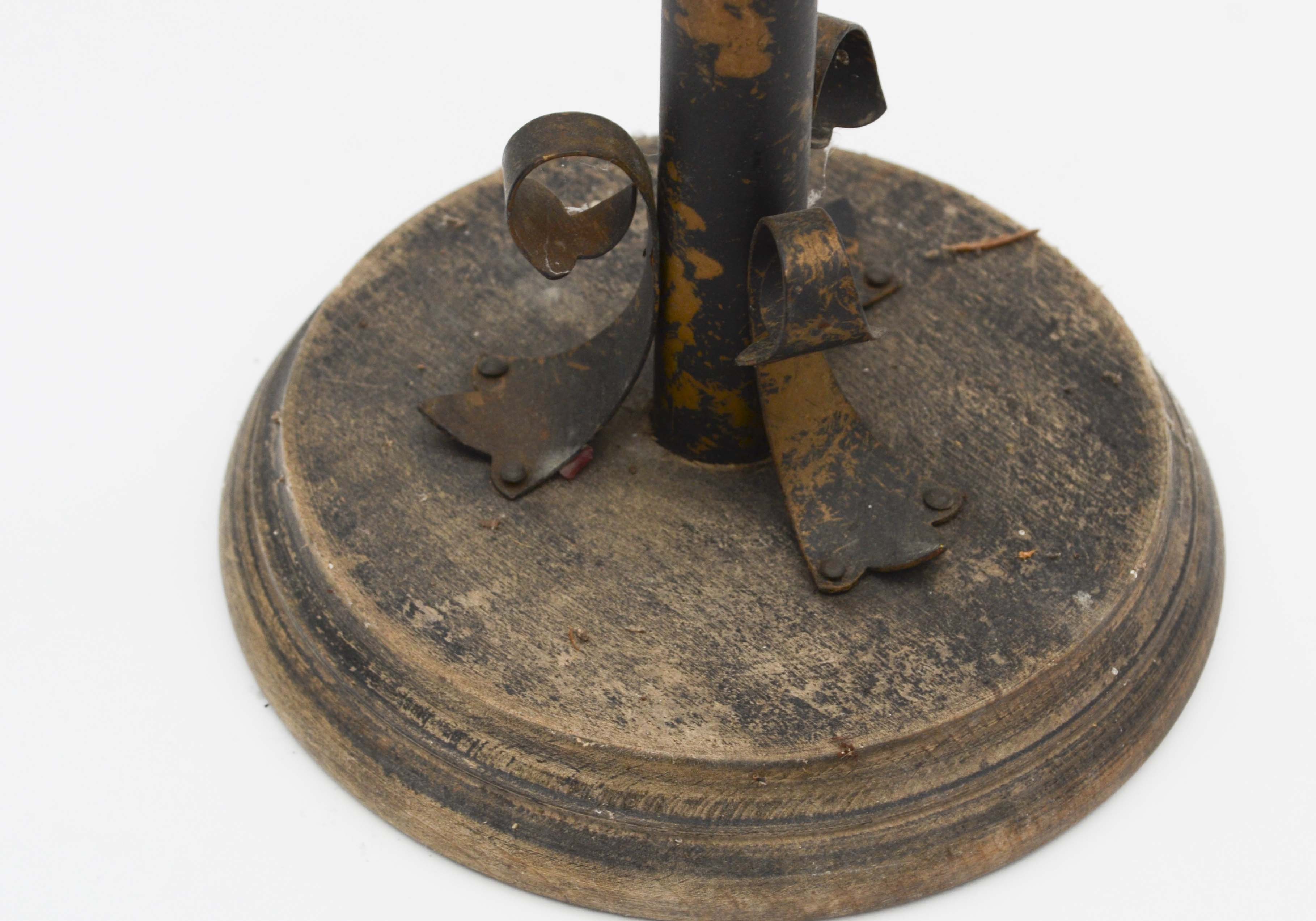 Pair of Metal Candlestick Holders with Coat of Arms Design