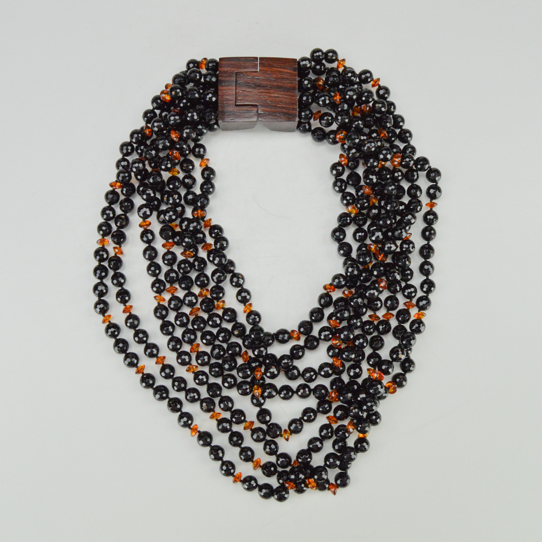 Patricia von Musulin Onyx, Amber, and Rosewood Statement Necklace