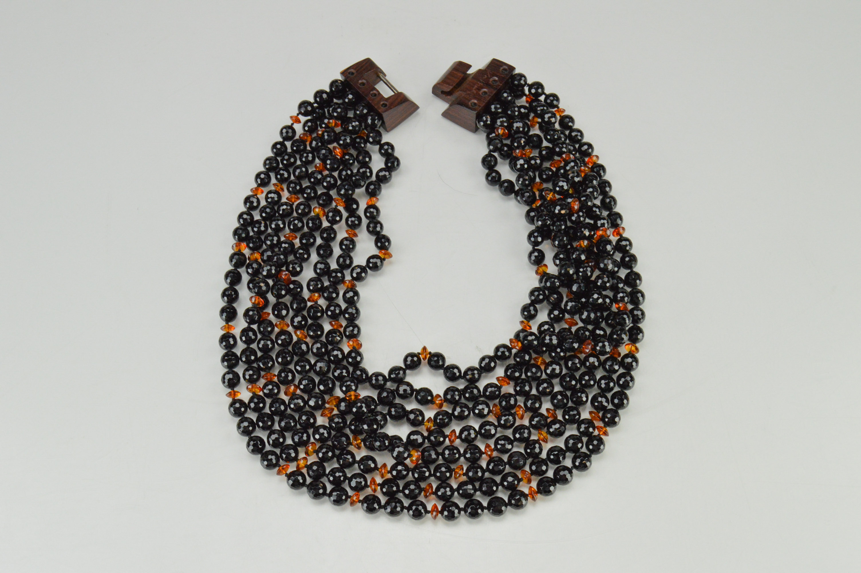 Patricia von Musulin Onyx, Amber, and Rosewood Statement Necklace