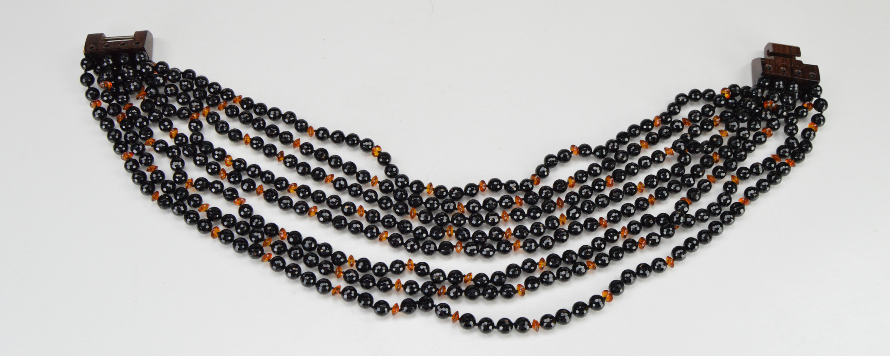 Patricia von Musulin Onyx, Amber, and Rosewood Statement Necklace
