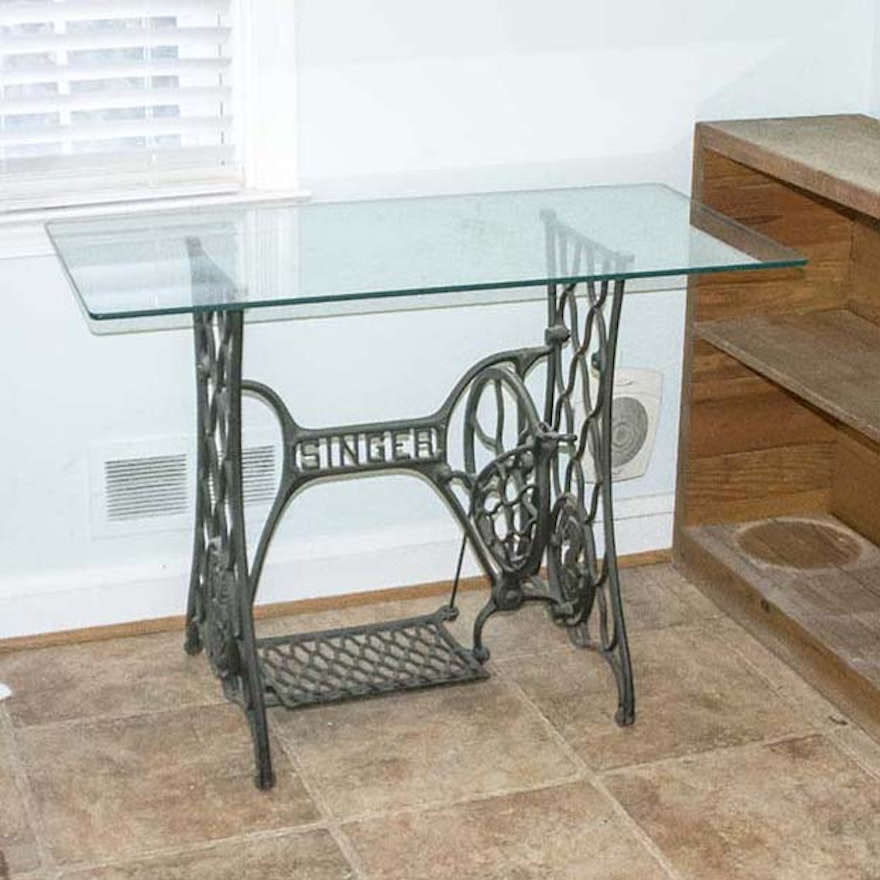 Glass Table with Singer Sewing Machine Base