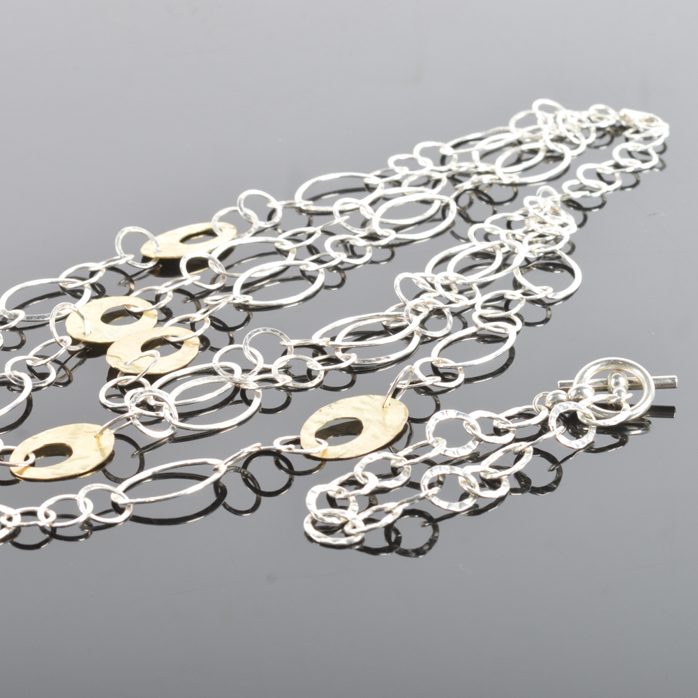 Reeb Sterling Silver Multi-Strand Link Necklace and Bracelet