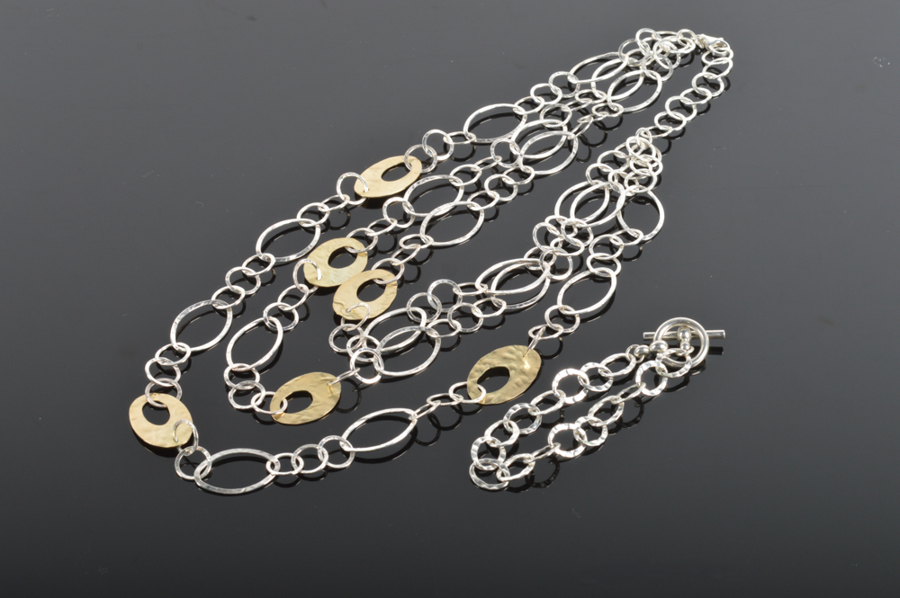 Reeb Sterling Silver Multi-Strand Link Necklace and Bracelet