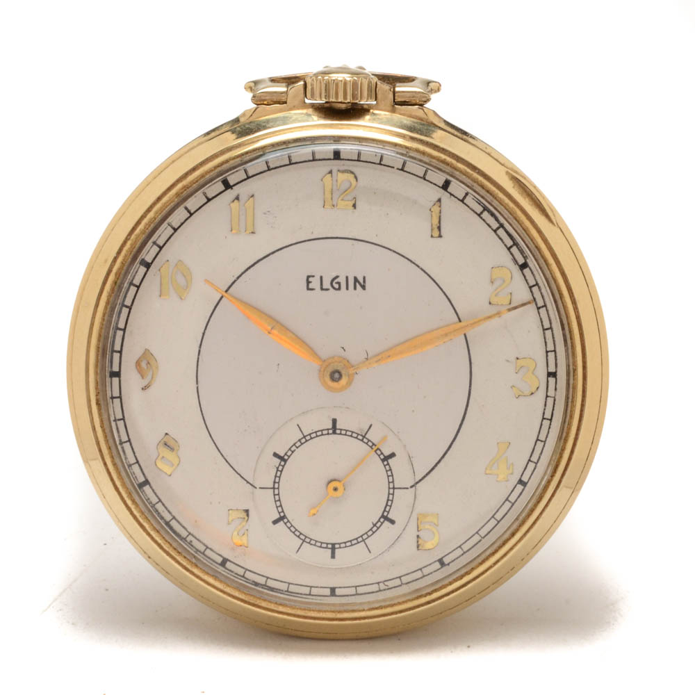 Vintage Elgin 10K Gold Filled Open Face Pocket Watch