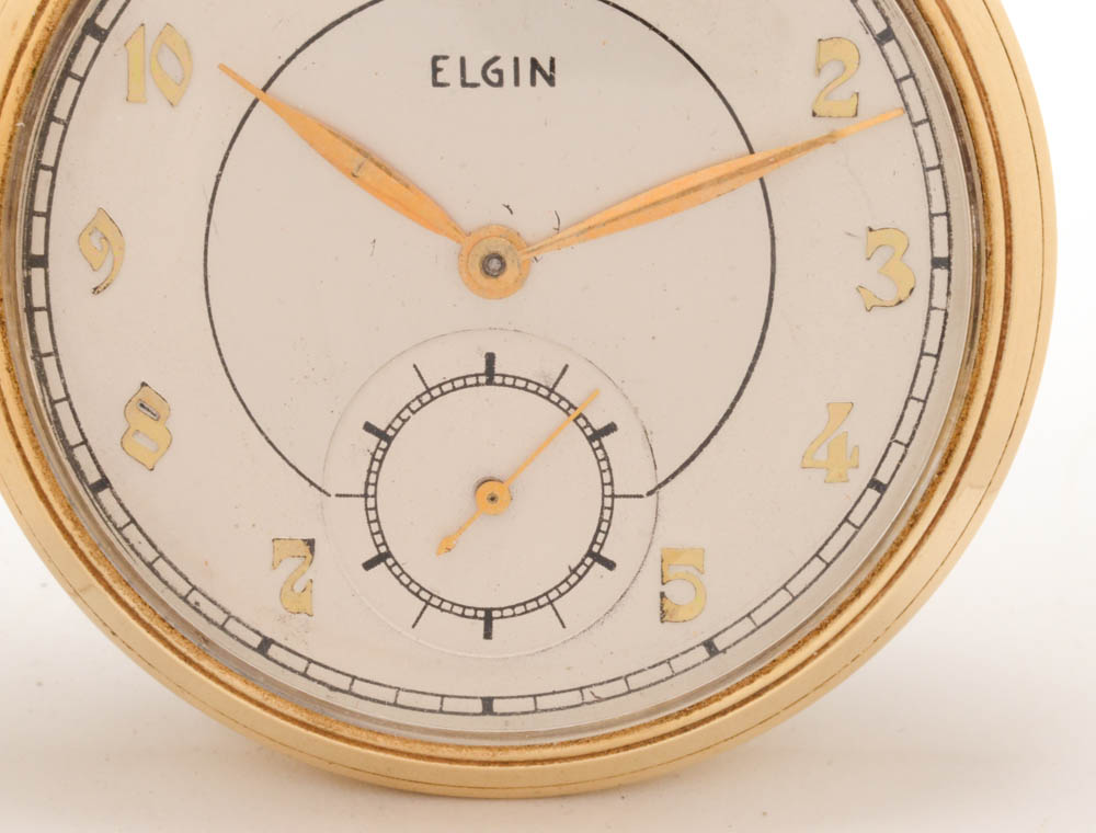 Vintage Elgin 10K Gold Filled Open Face Pocket Watch