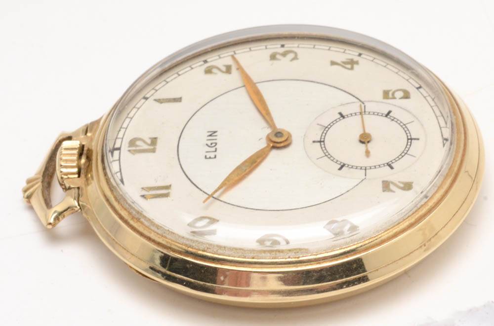 Vintage Elgin 10K Gold Filled Open Face Pocket Watch