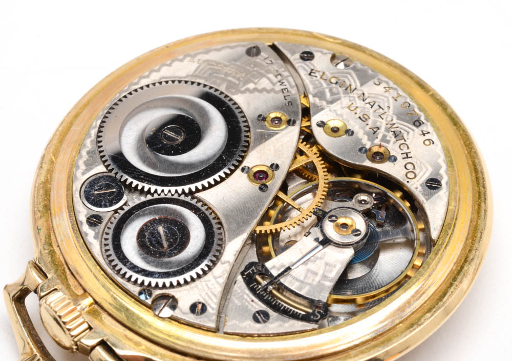 Vintage Elgin 10K Gold Filled Open Face Pocket Watch