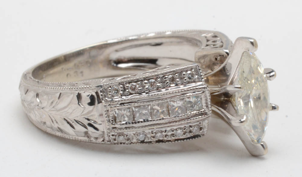 14K White Gold Marquise Diamond Statement Ring