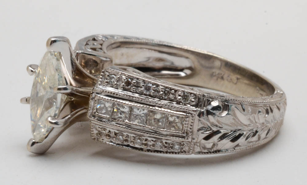 14K White Gold Marquise Diamond Statement Ring