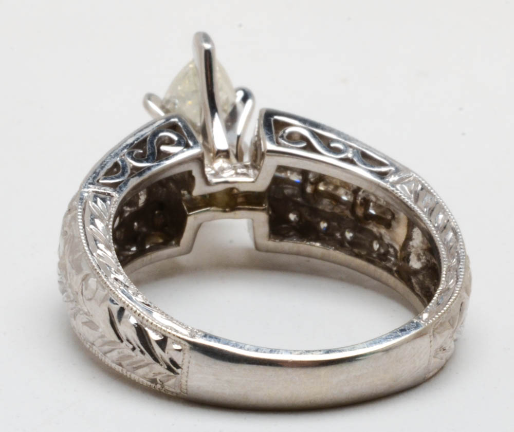 14K White Gold Marquise Diamond Statement Ring