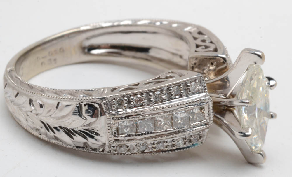 14K White Gold Marquise Diamond Statement Ring