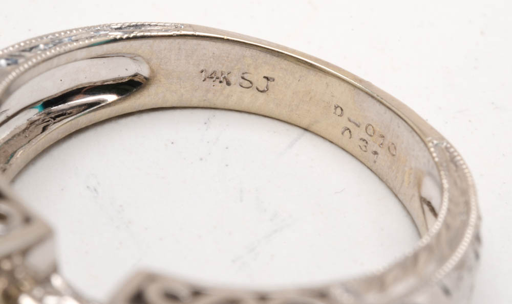 14K White Gold Marquise Diamond Statement Ring