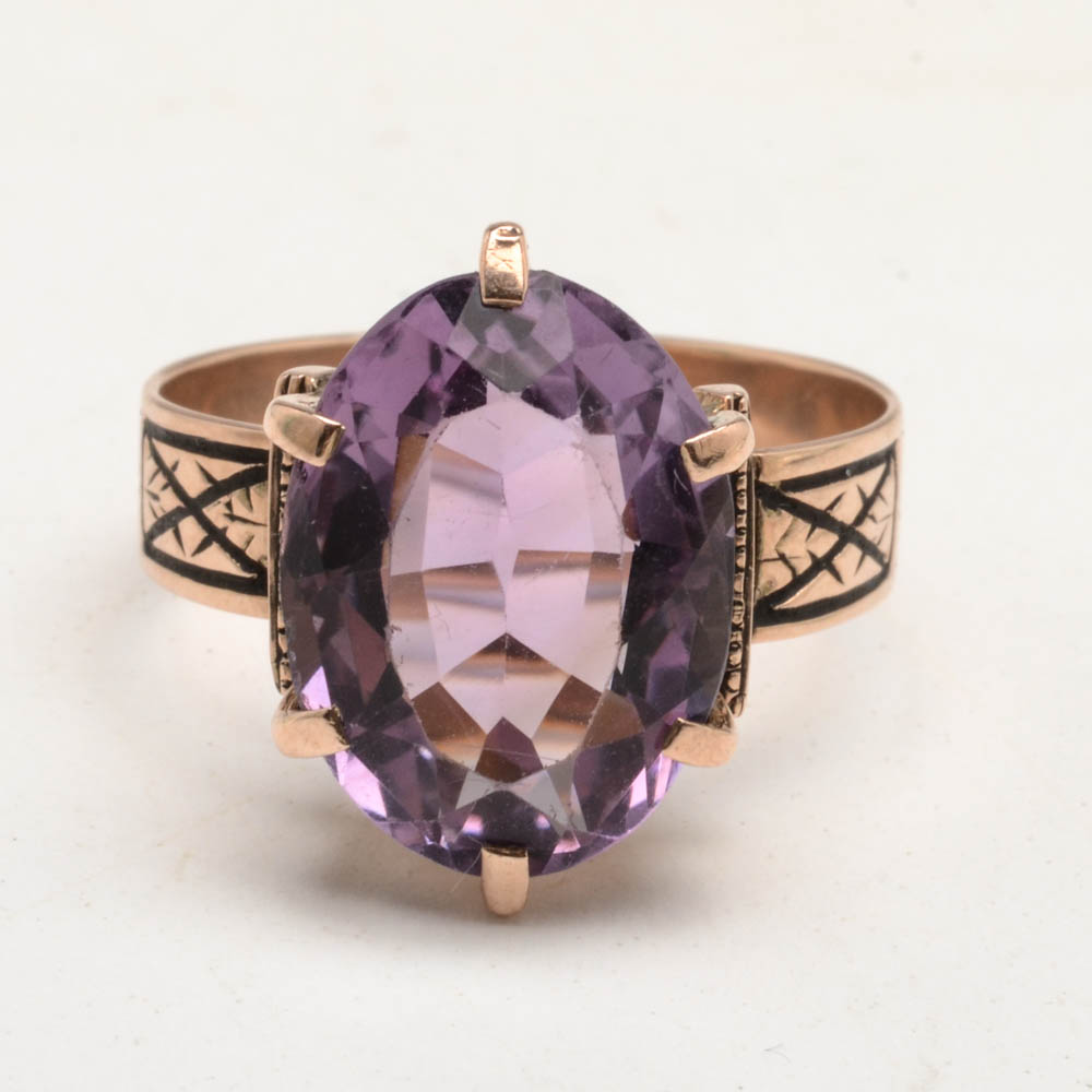 Antique Victorian 8K Rose Gold Amethyst Ring