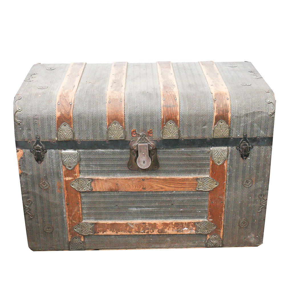 Antique Metal and Wood Trunk