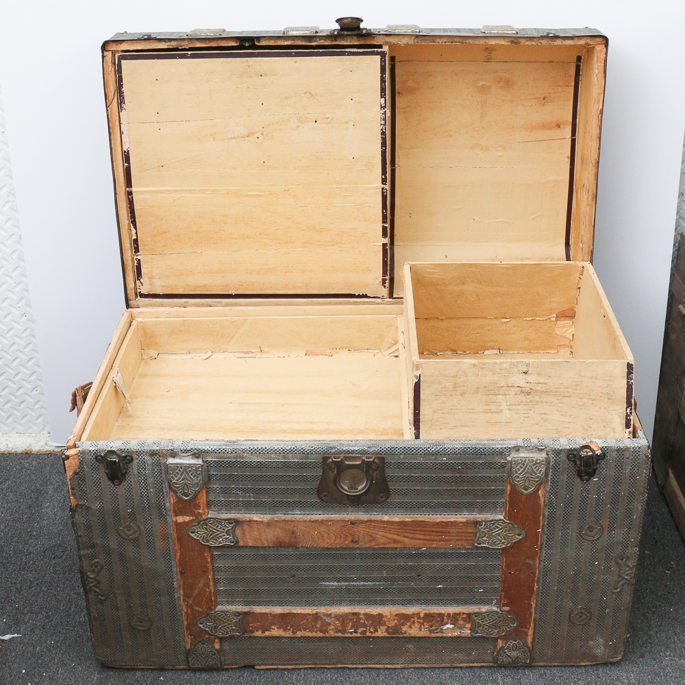 Antique Metal and Wood Trunk