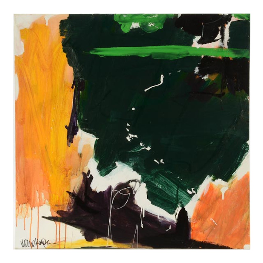 Robbie Kemper Original Abstract Expressionist Acrylic on Canvas "Green Stripe"