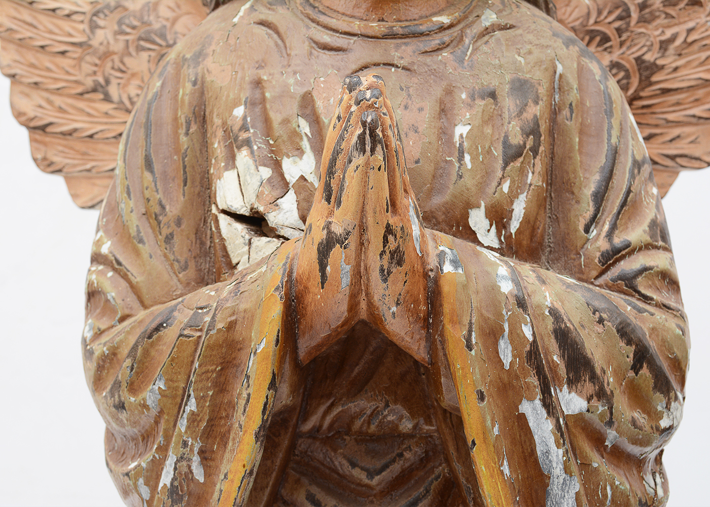Folk Art Carved Wooden Angel Statue