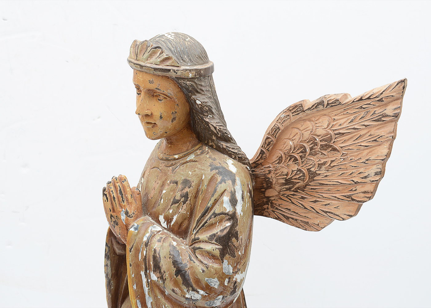 Folk Art Carved Wooden Angel Statue