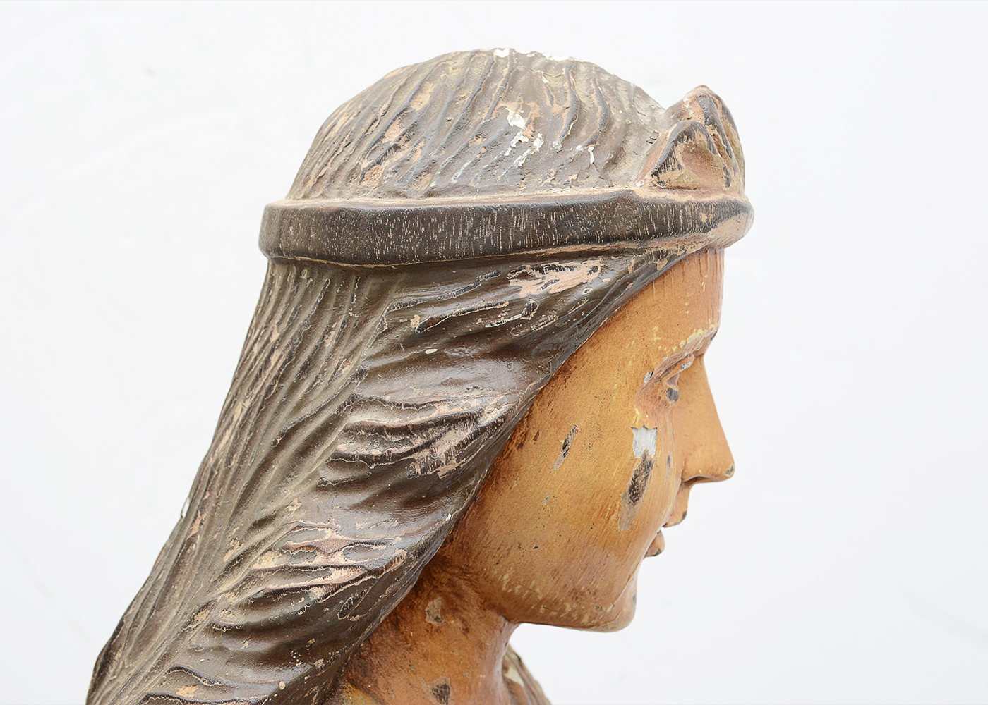 Folk Art Carved Wooden Angel Statue