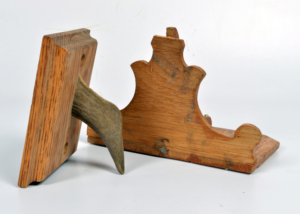 Vintage Wooden Wall Shelf and Antler Hook