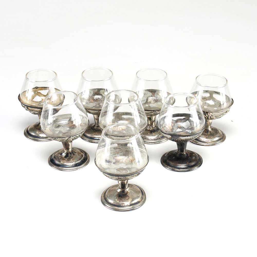 Set of Sterling Silver and Glass Cordials