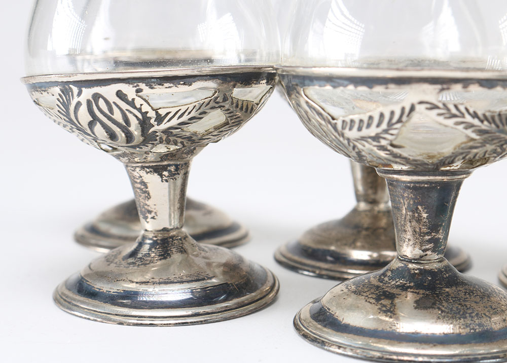 Set of Sterling Silver and Glass Cordials