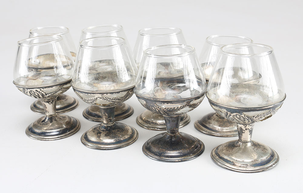Set of Sterling Silver and Glass Cordials