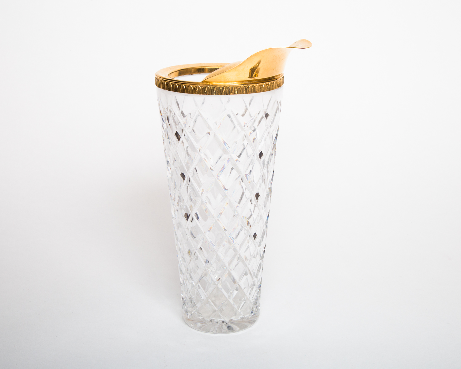 Vintage Crystal Cocktail Shaker and Gold-tone Serving Pieces