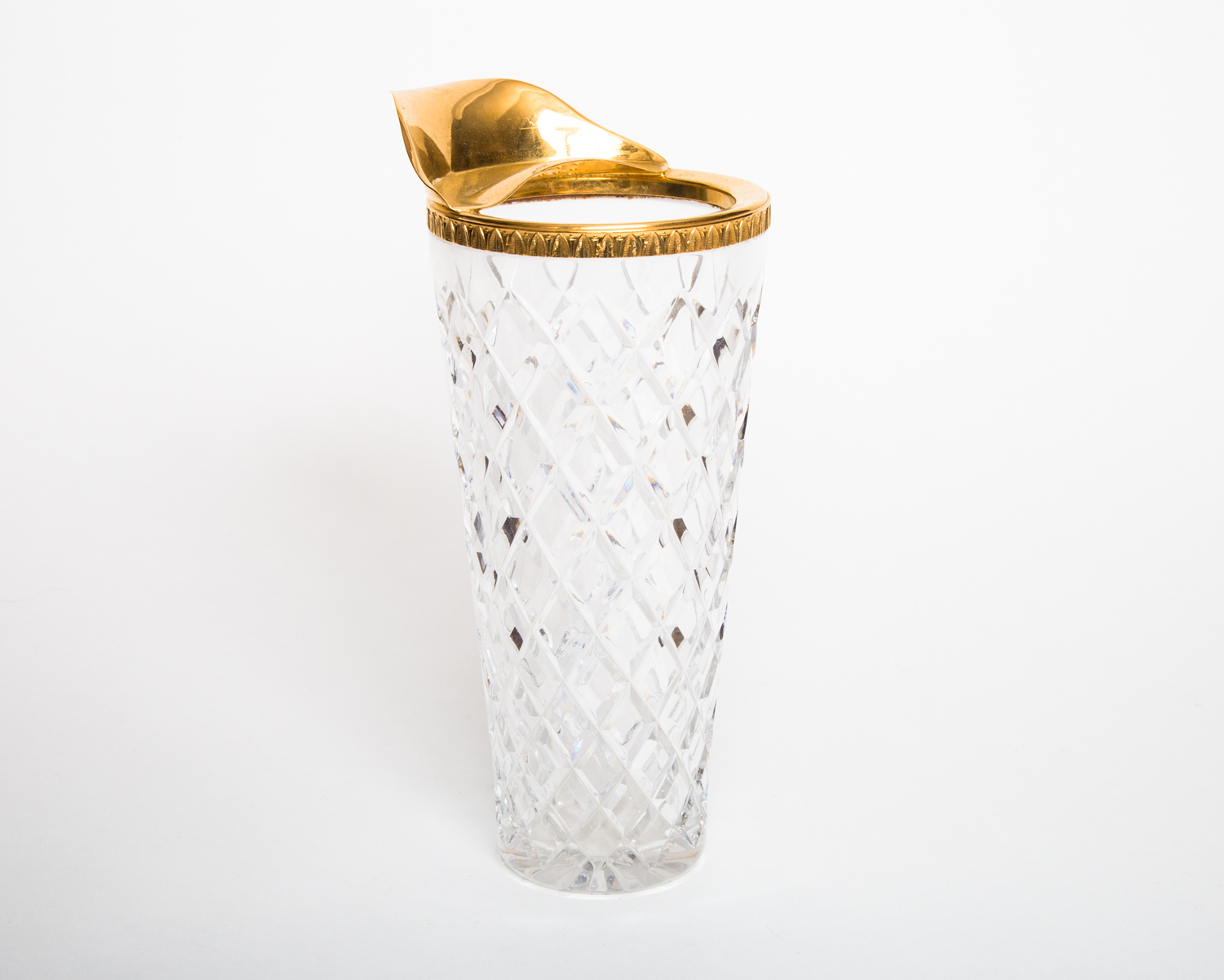 Vintage Crystal Cocktail Shaker and Gold-tone Serving Pieces