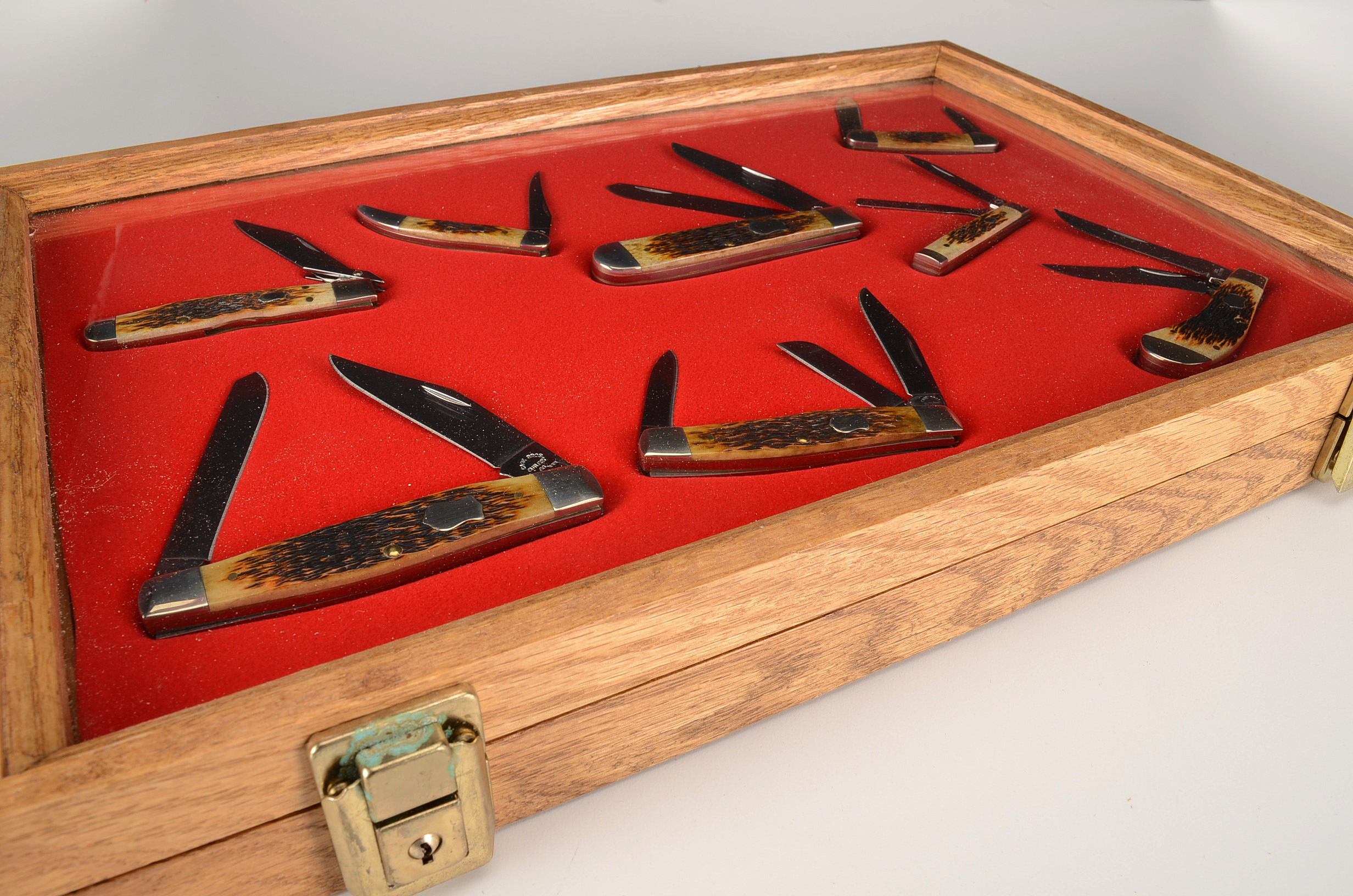 Case XXX Knife Collection in a Wooden Display Case