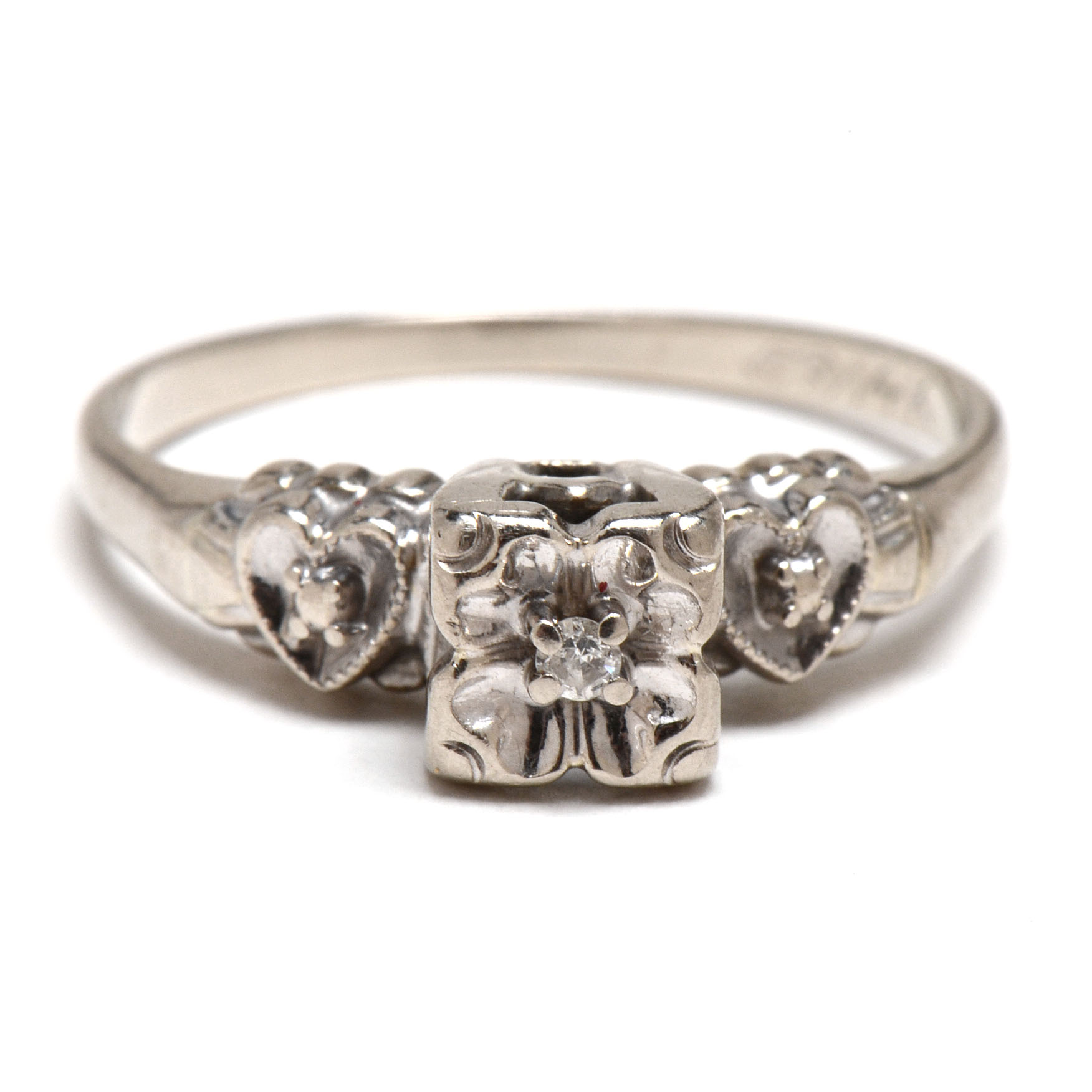 Vintage 14K White Gold Diamond Ring