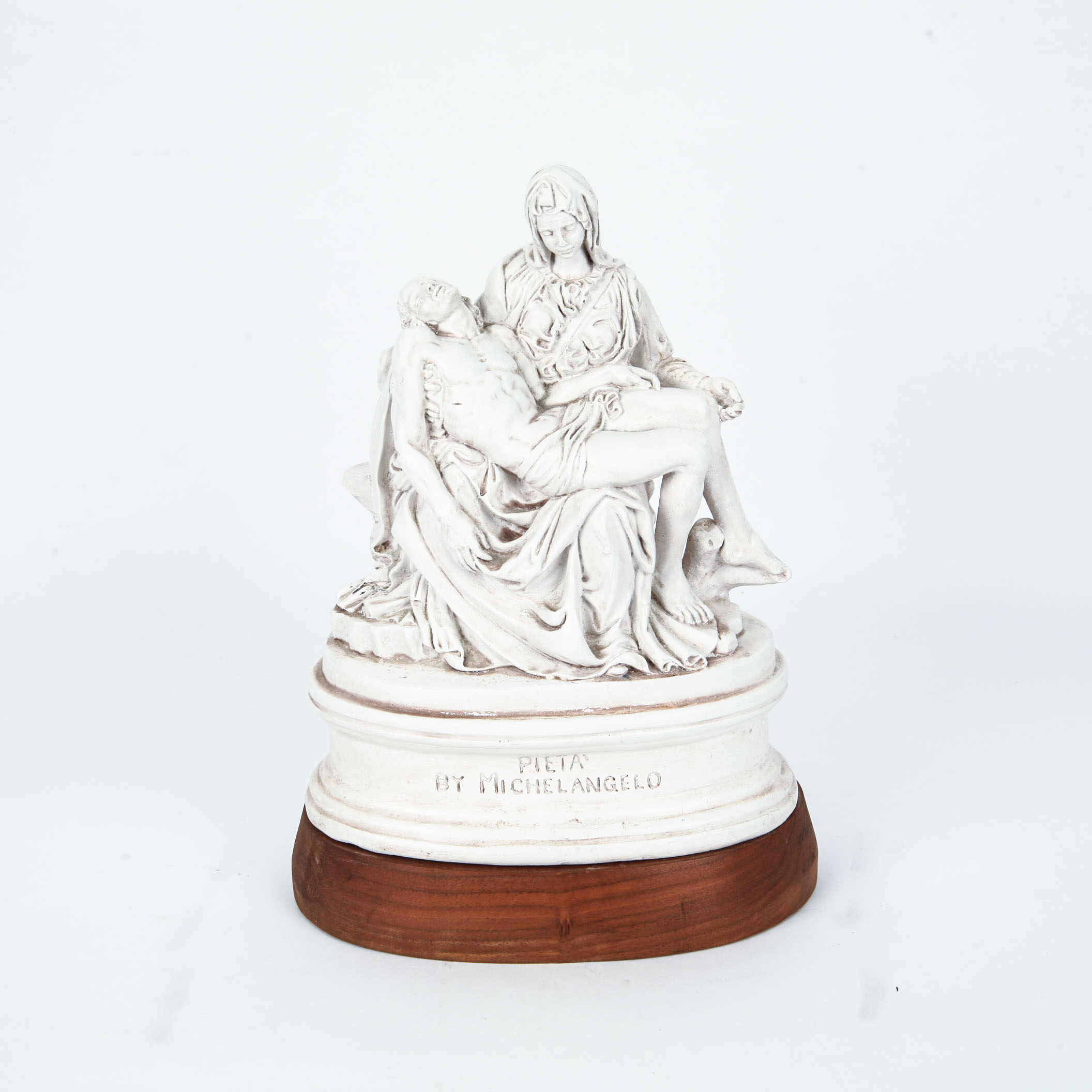 Vintage Pieta Sculpture on Wooden Base