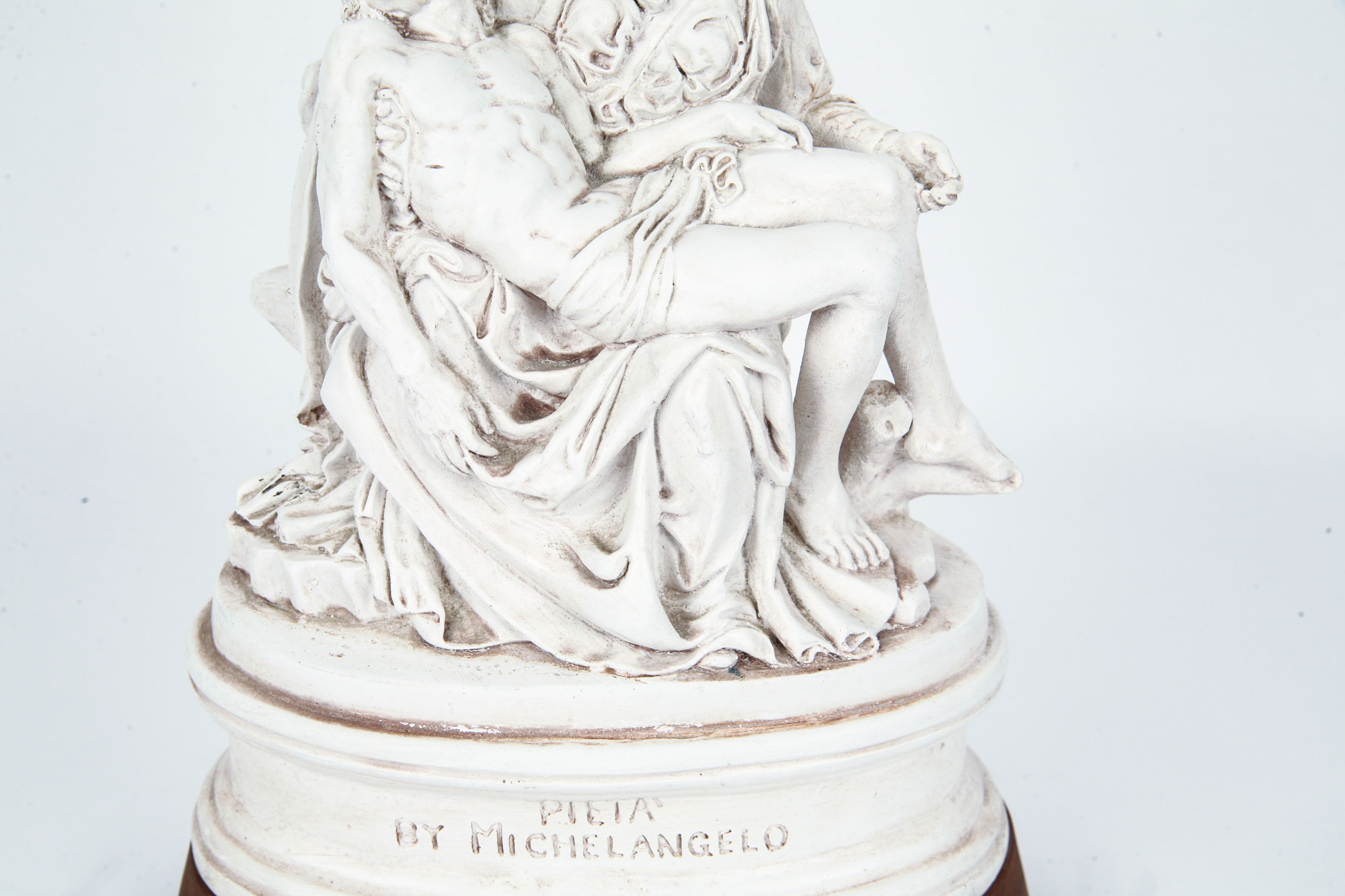 Vintage Pieta Sculpture on Wooden Base