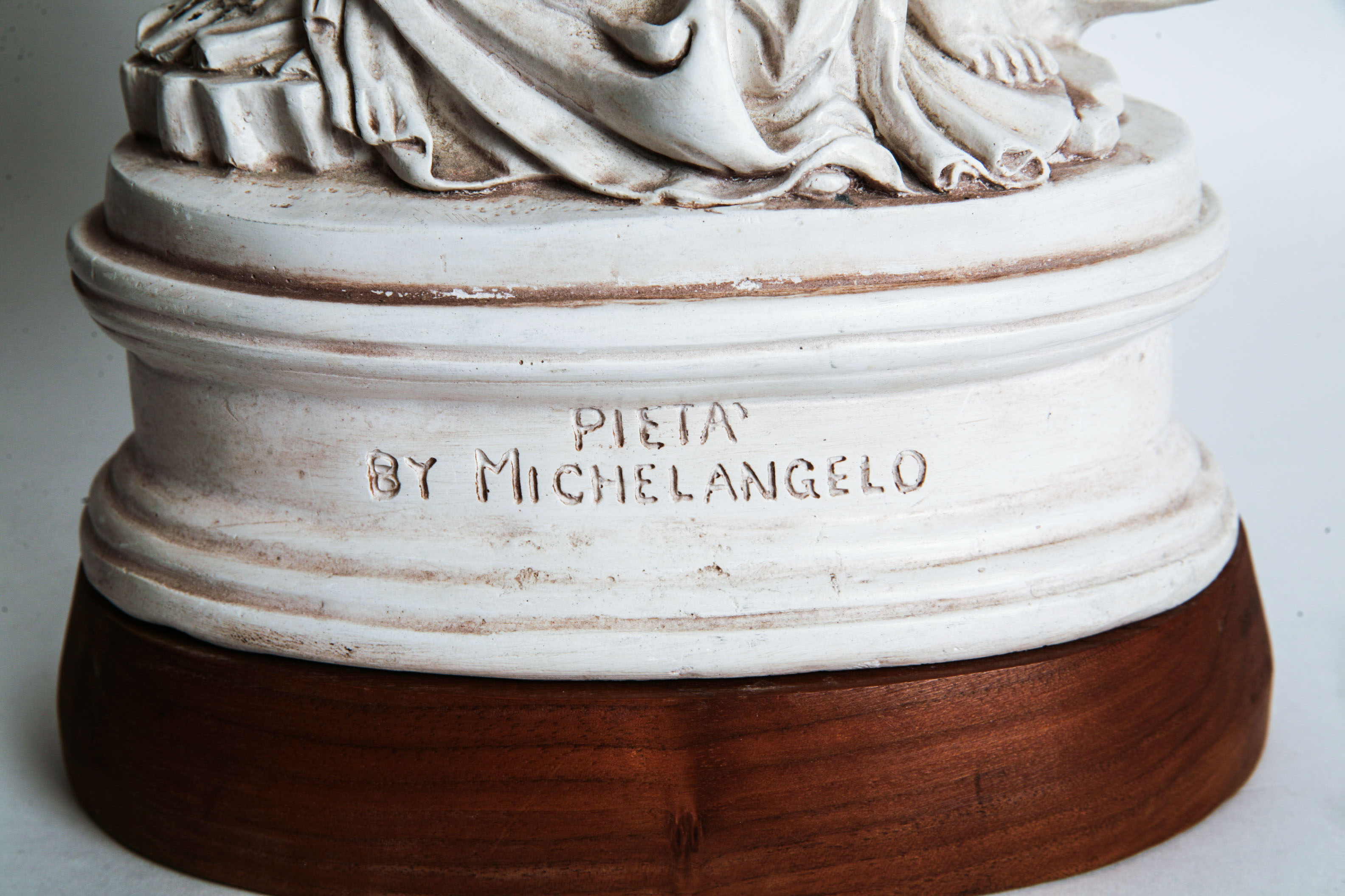 Vintage Pieta Sculpture on Wooden Base